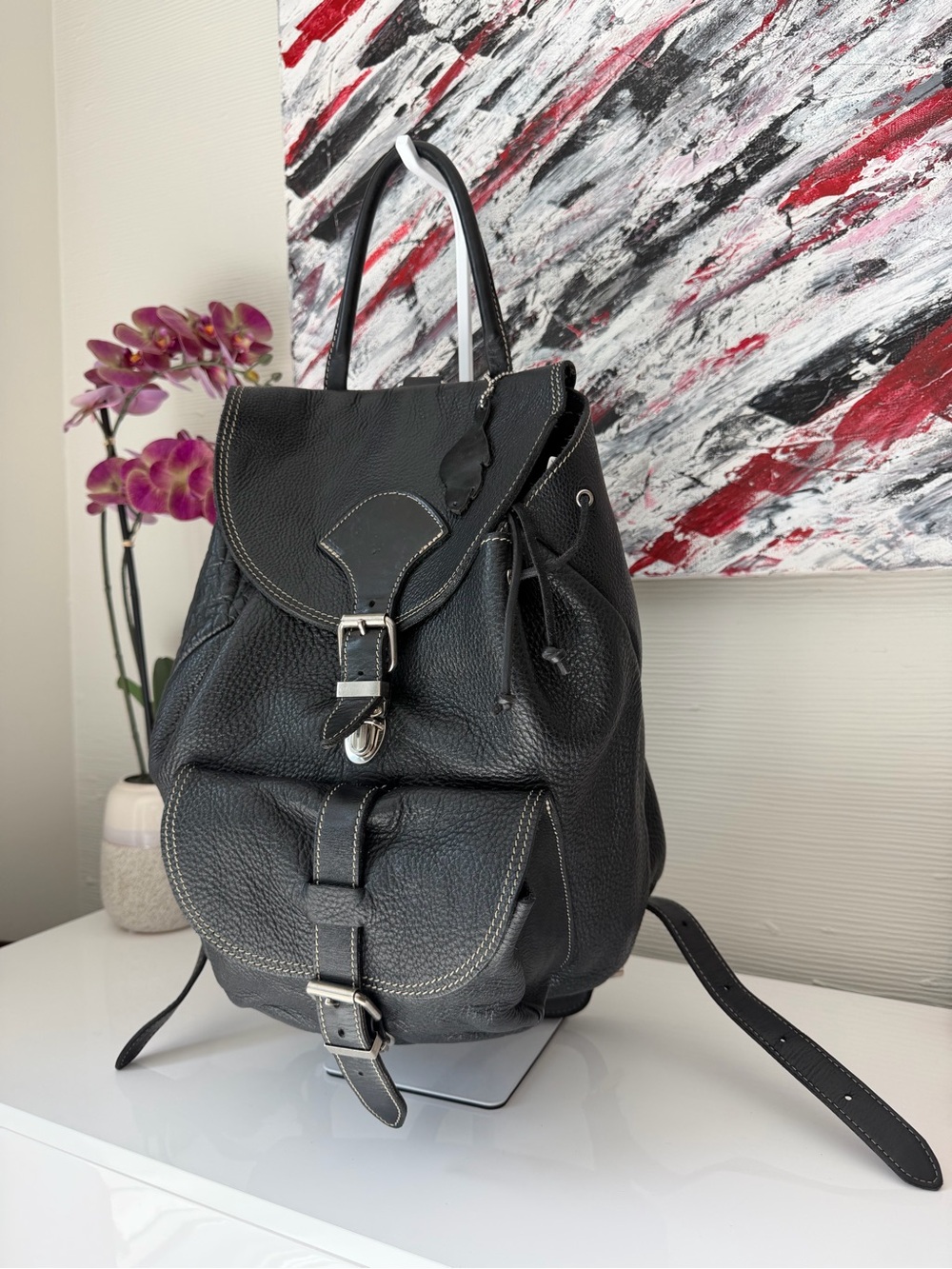 Vintage Roots Canada Black Pebbled Leather Alex Backpack Made in Canada - Picture 15 of 15